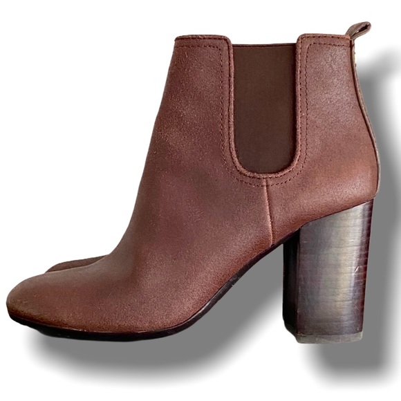 Tory Burch leather sueded brown stacked heel ankle boots booties  size 8M - Picture 3 of 8